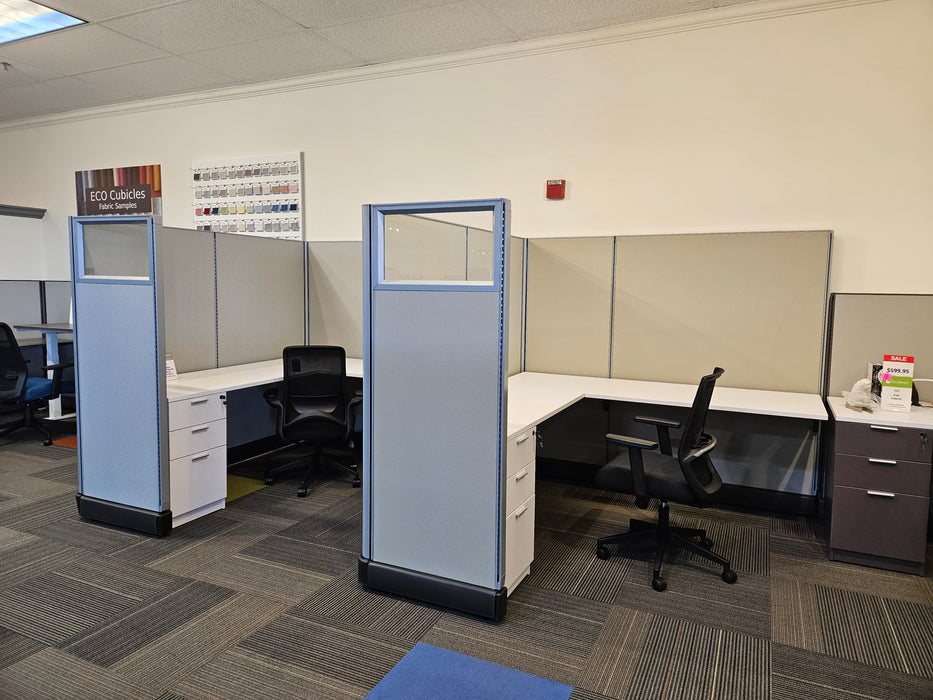 Modern Office Cubicle 6'x6' 6 Pack Silver Trim