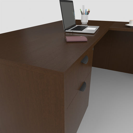 L Desk with Overhead Hutch and Double Storage Cabinet PL Series